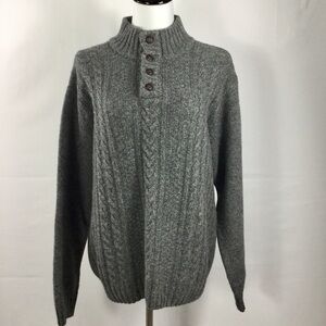 Daniele Blasi Cable Knit Sweater Gray 1/4 Button Mock Neck Pullover Wool Blend L
